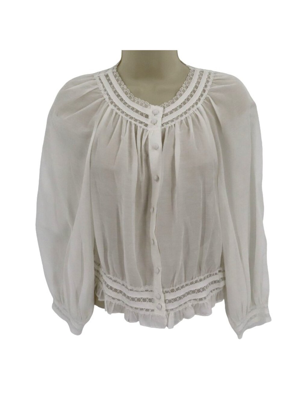 Alice & Olivia Womens Medium Off White Lace Button Long Sleeve Blouse Top NEW